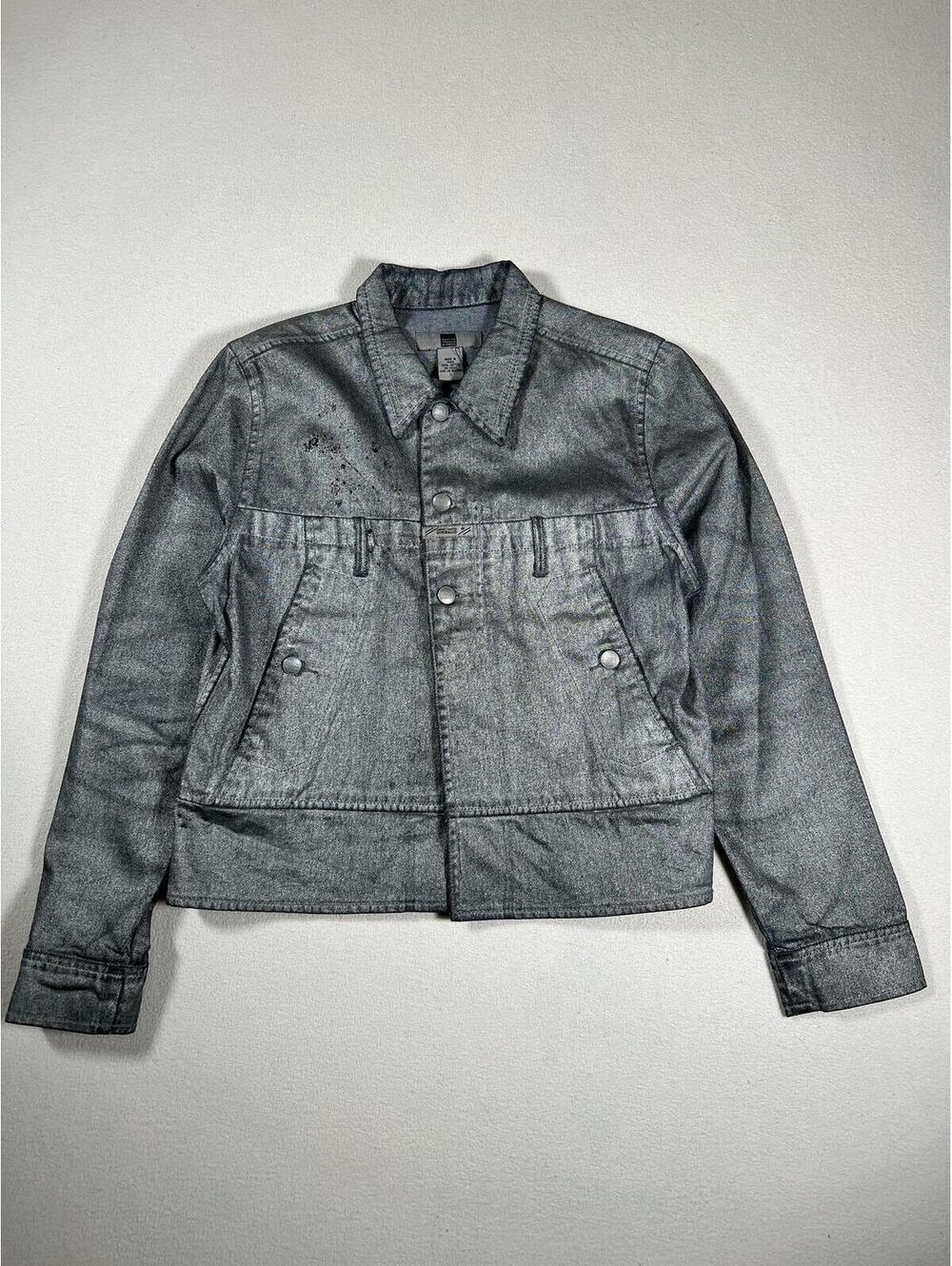 Vintage Y2K Girbaud Cropped Reworked Silver Pained Denim Jkt